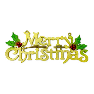 Golden Merry Christmas Holly Sign